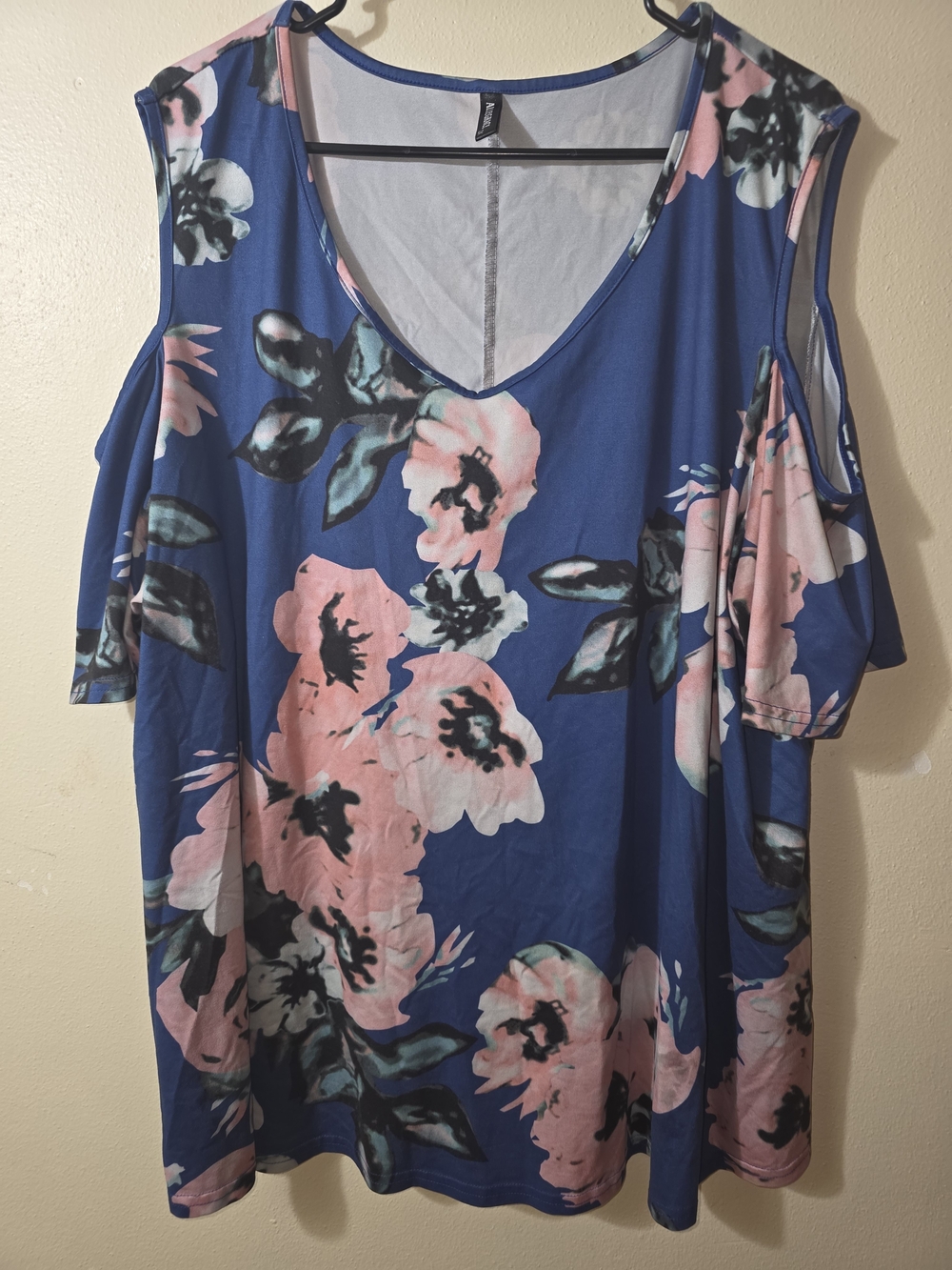 Blue Floral Cold-Shoulder Tunic with Pink Blooms 2x